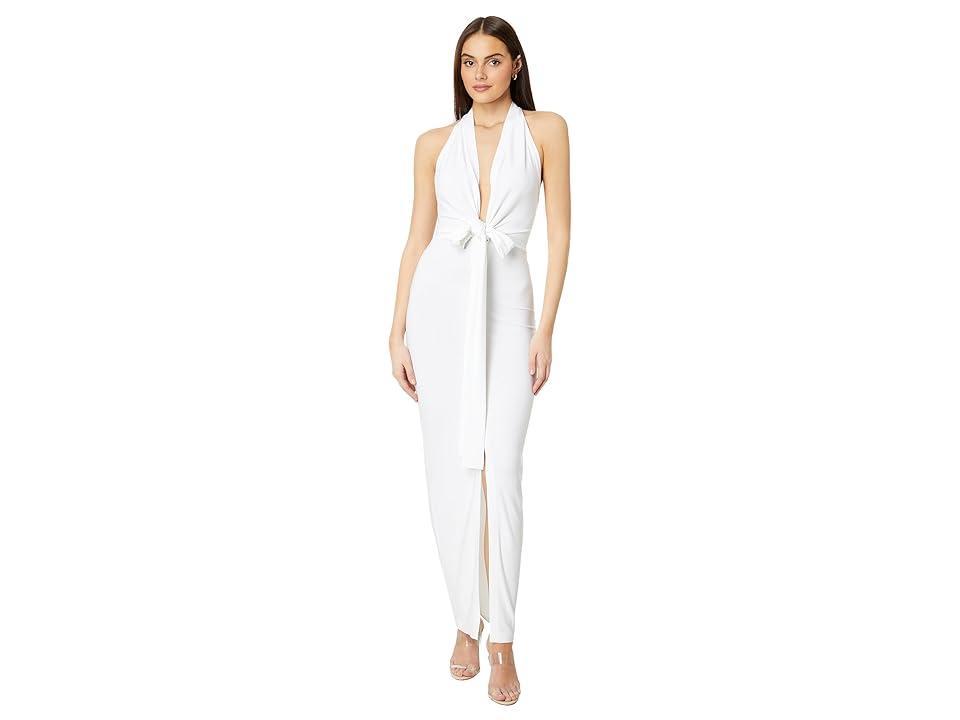 Norma Kamali Tie Front Halter Gown White. (also in L, S, XL). Product Image