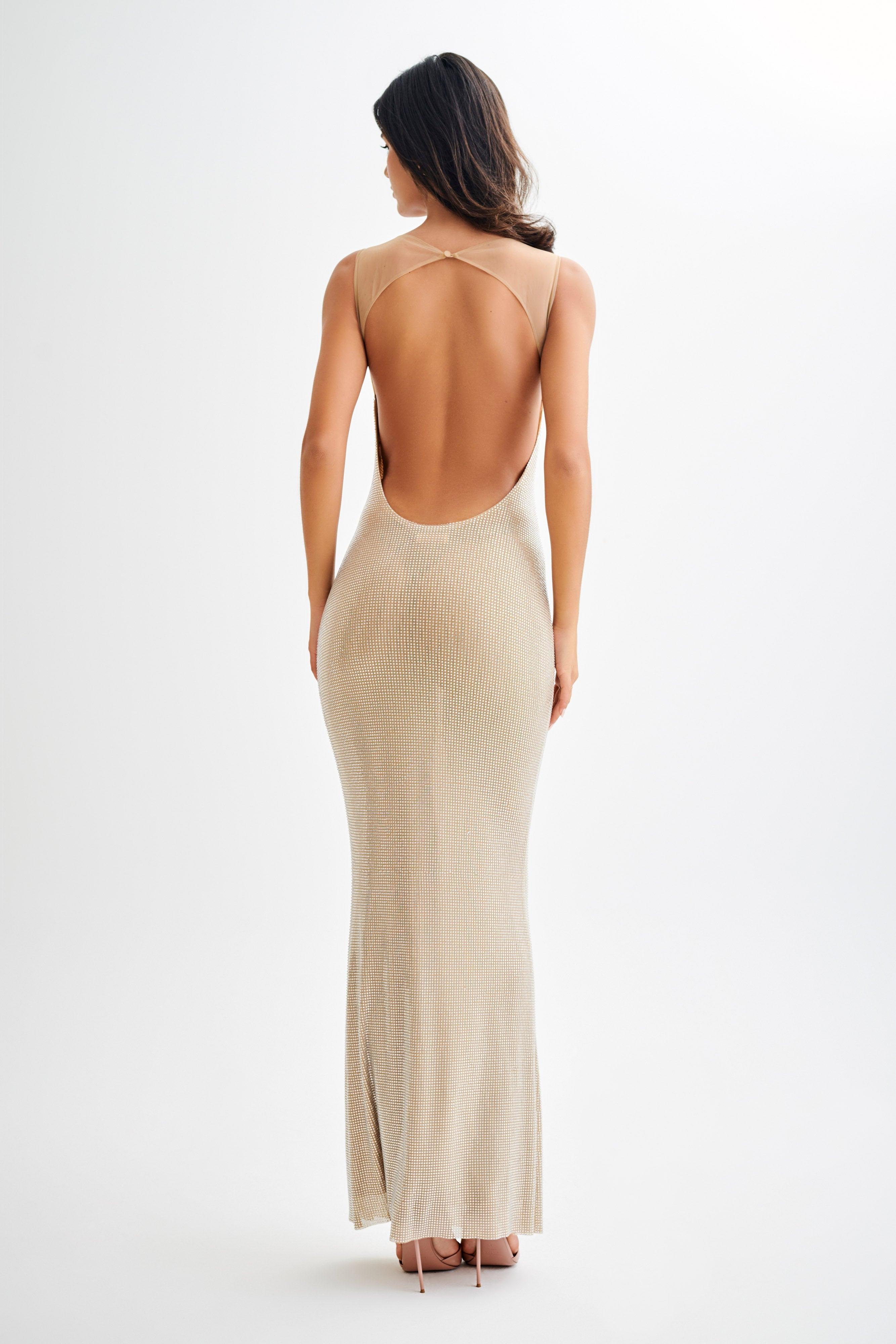 Jasmyn Hot Fix Maxi Dress With Mesh Back - Nude Product Image