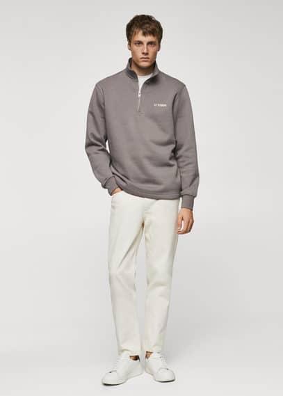 MANGO MAN - Cotton sweatshirt with zipper neck medium greyMen Product Image