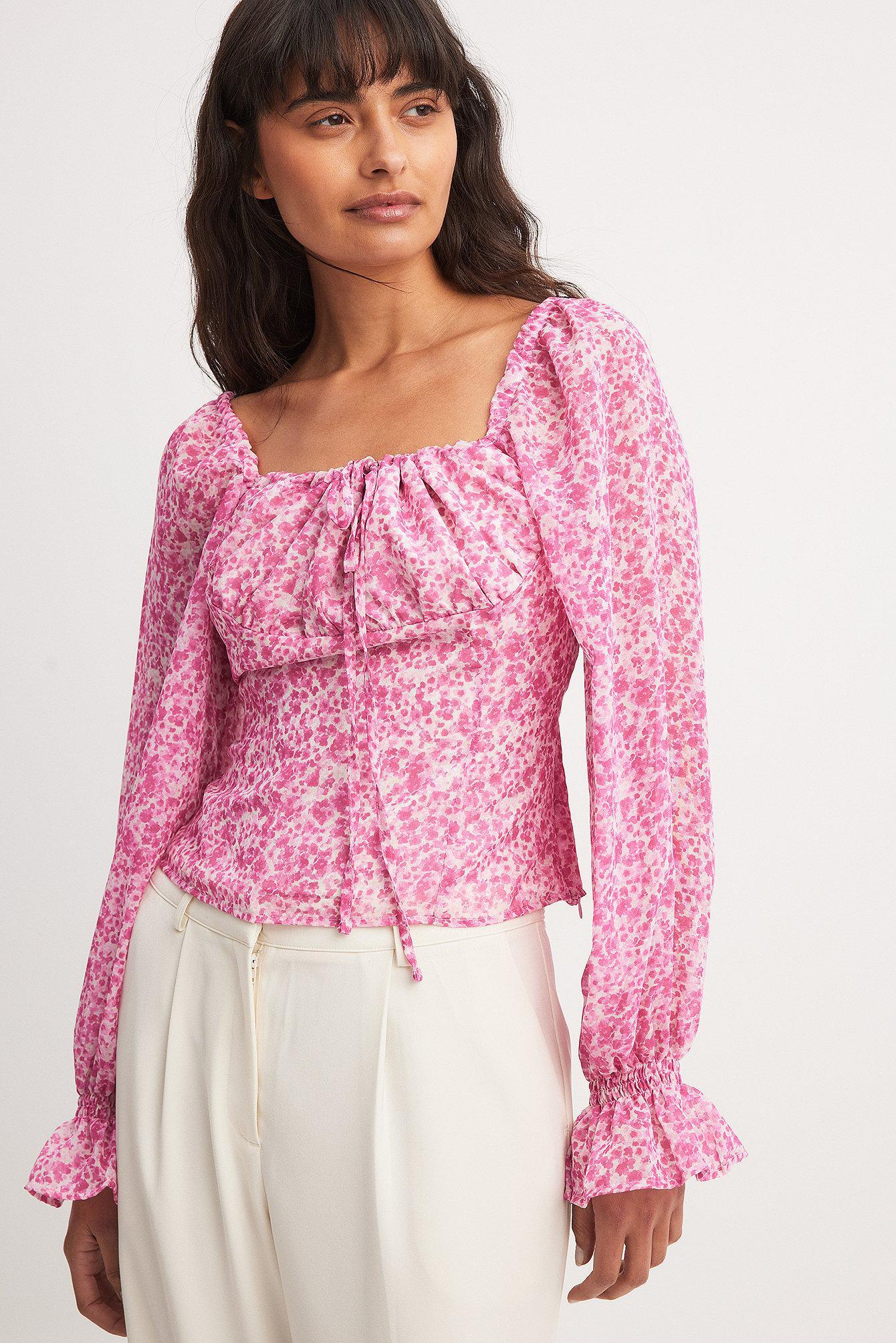 Printed Chiffon Square Neck Blouse Product Image