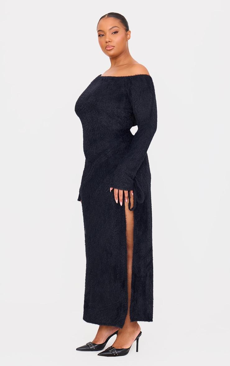 Plus Black Fluffy One Shoulder Maxi Dress Product Image