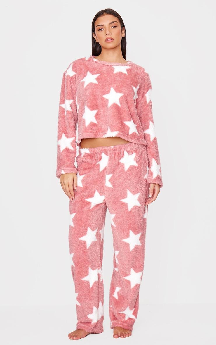 Pink Star Print Fleece Pj Pants Product Image