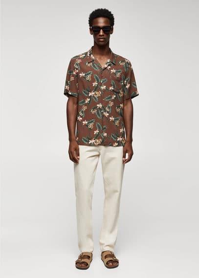 MANGO MAN - Regular-fit Hawaiian-print shirt maroonMen Product Image