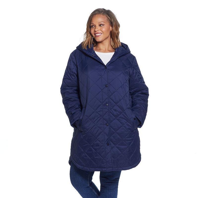 Plus Size Weathercast Hood Quilted Duffle Jacket, Womens Blue Product Image