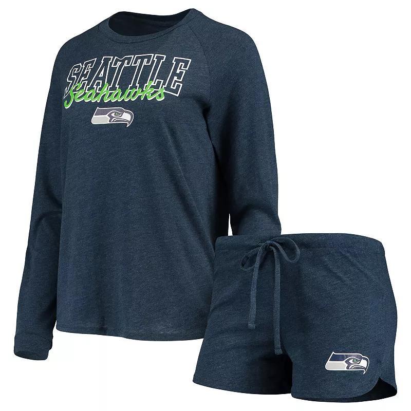 Womens Concepts Sport College Seattle Seahawks Meter Knit Long Sleeve Raglan Top & Shorts Sleep Set Blue Product Image