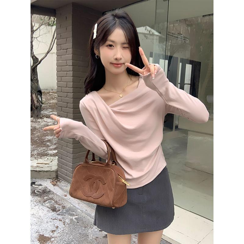 Long-Sleeve Asymmetrical Plain Top Product Image