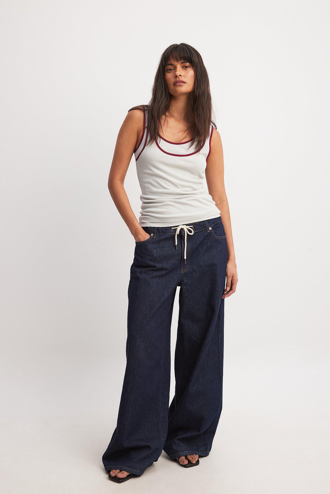 Mid Waist Drawstring Detail Jeans product image