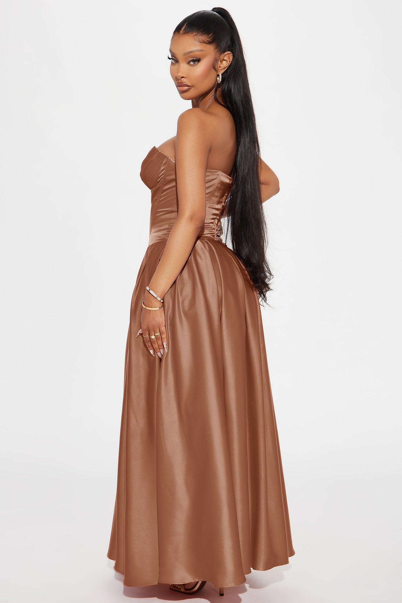 Bridgette Satin Maxi Dress - Mocha Product Image