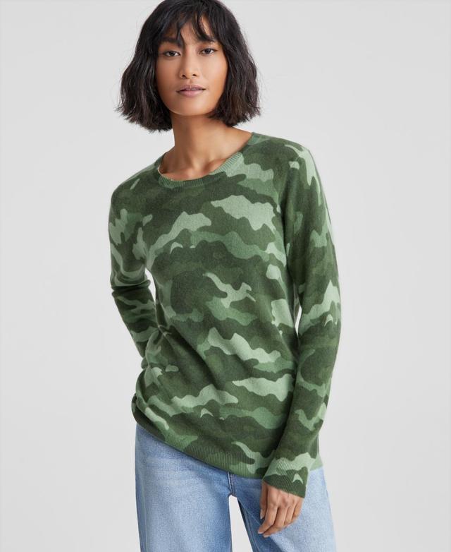 Charter Club Womens 100% Cashmere Camo-Print Crewneck Sweater, Created for Macys Product Image