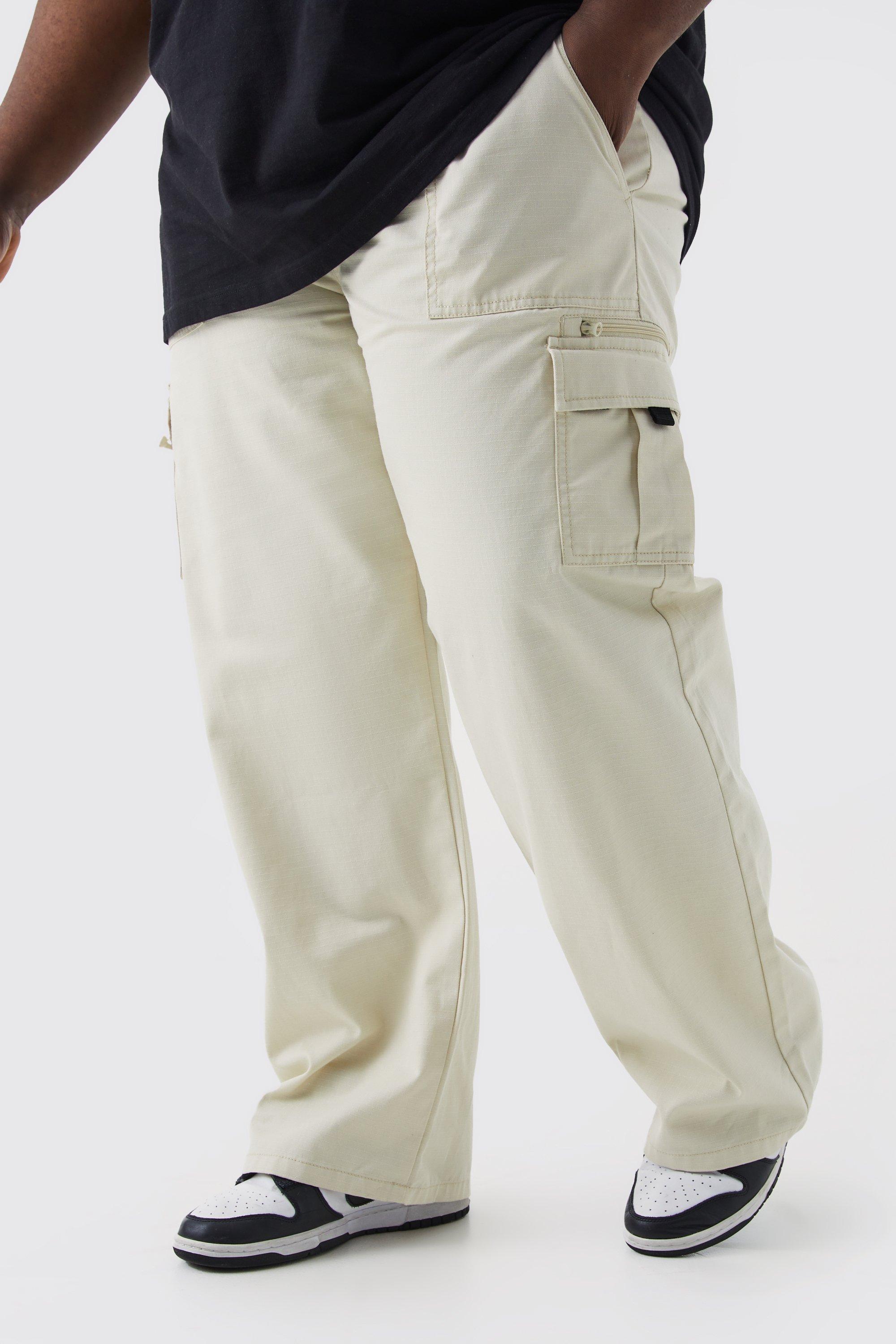 Mens Beige Plus Elastic Ripstop Cargo Zip Trouser, Beige product image