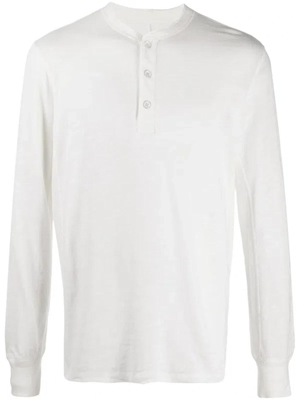 Round-split Neck Long-sleeved Top In White Product Image