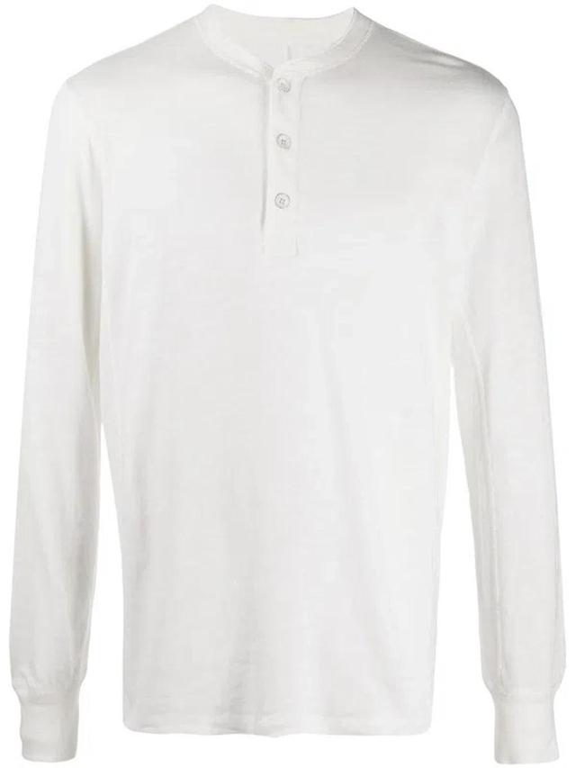 Round-split Neck Long-sleeved Top In White Product Image