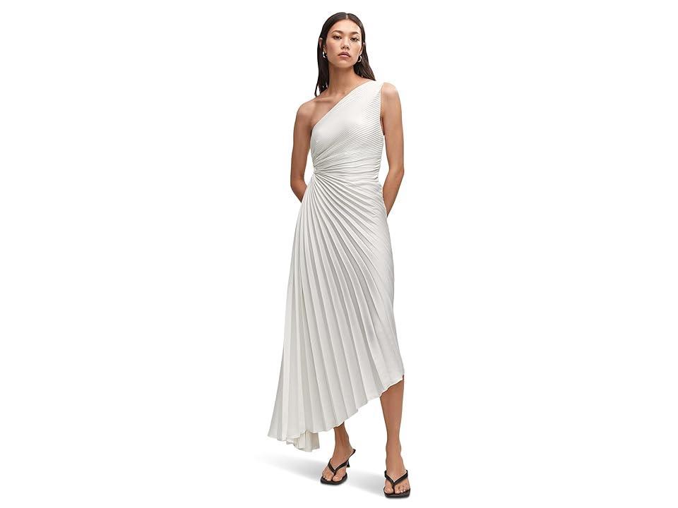 MANGO One-Shoulder Side Cutout Pleated Midi Dress Product Image