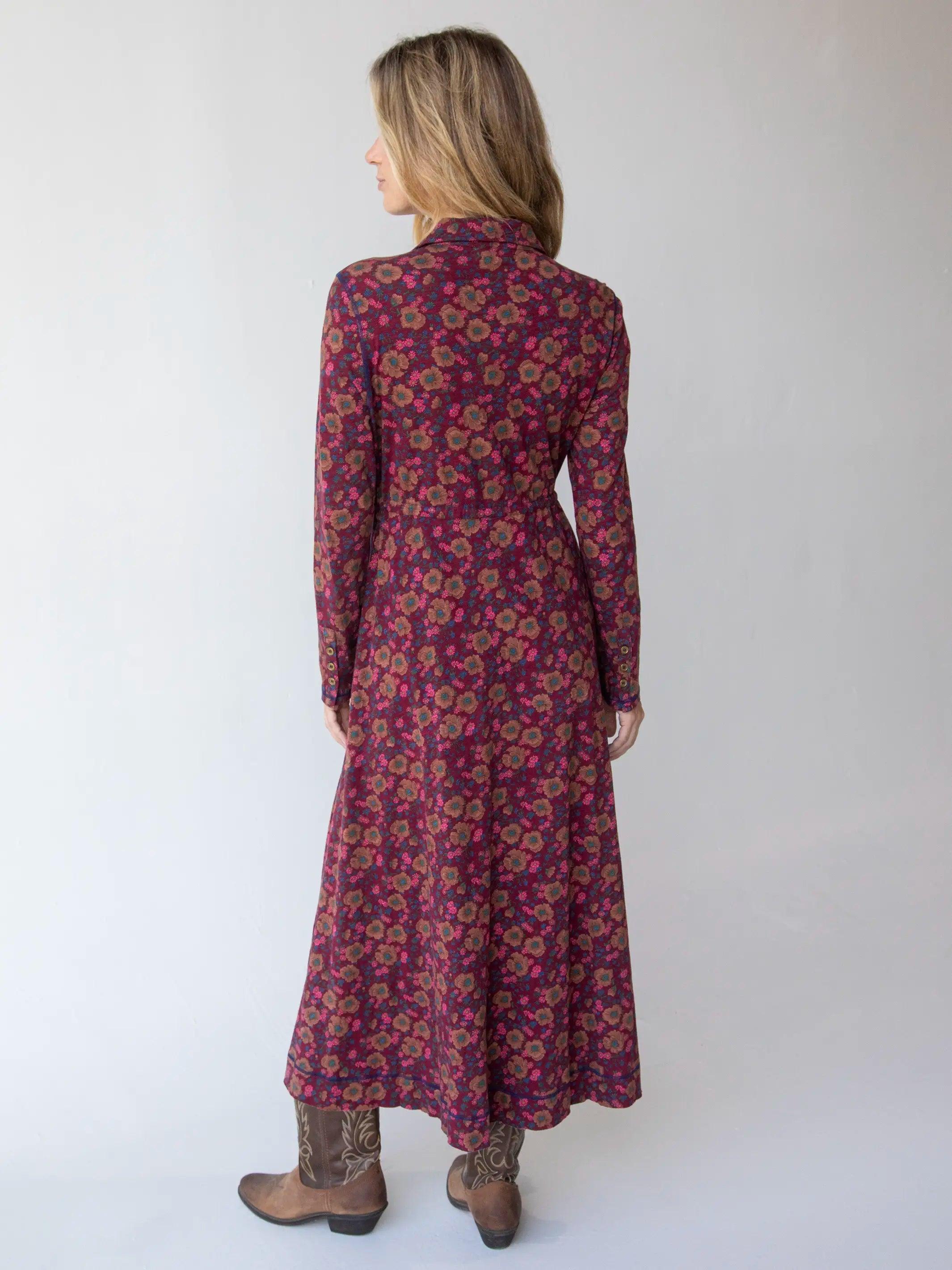 Christa Knit Cotton Maxi Dress - Cranberry Brown Floral Product Image