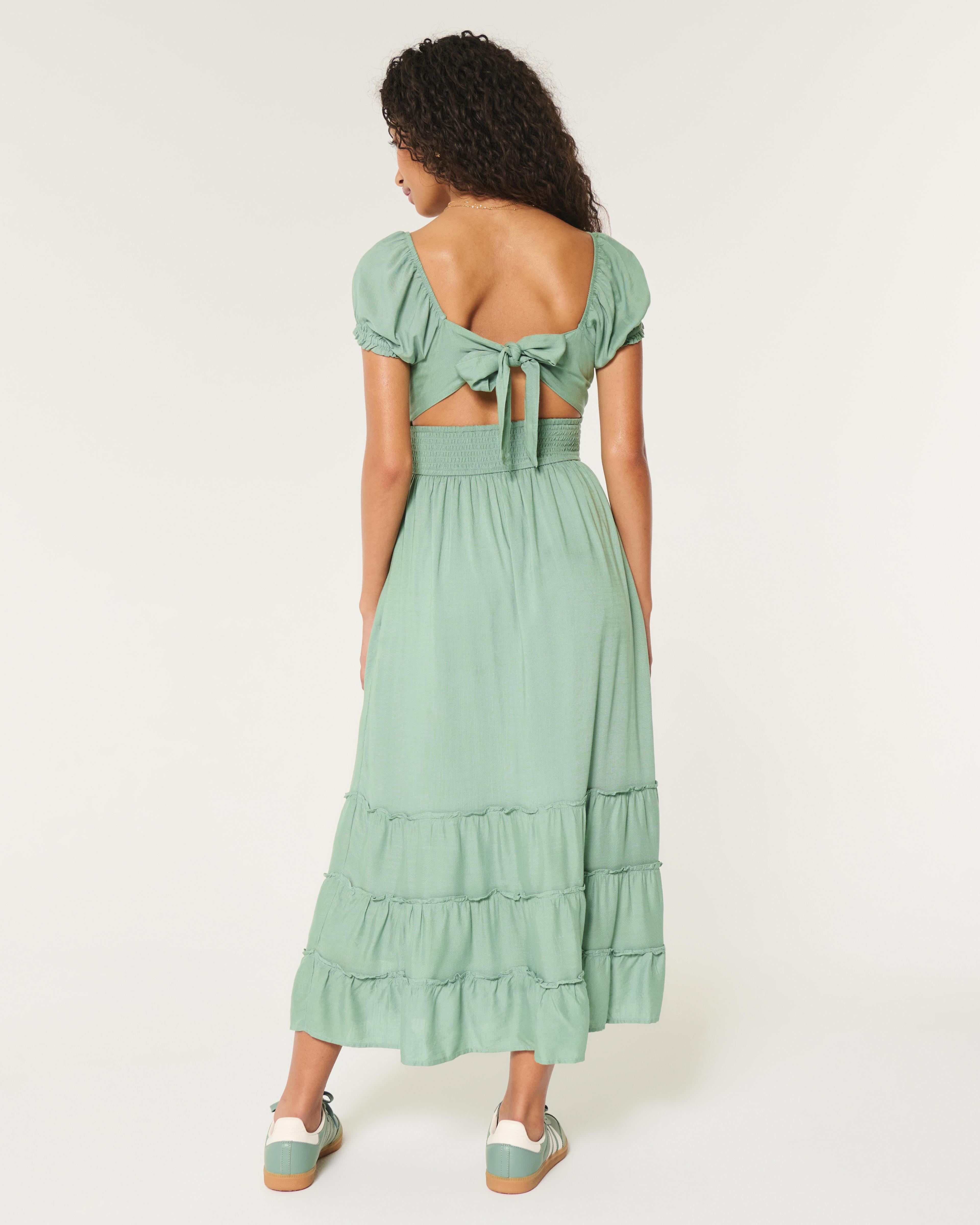 Hollister Saidie Short-Sleeve Tie-Back Midi Dress Product Image