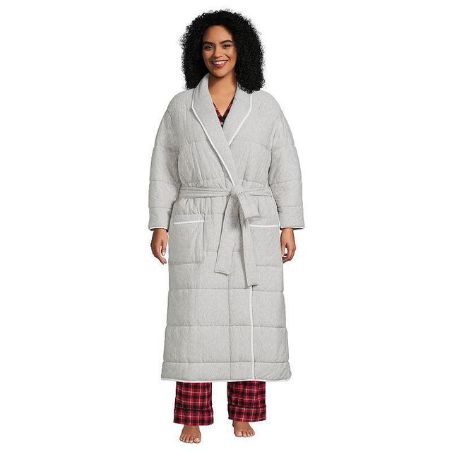 Plus Size Lands End Quilted Long Robe, Womens Gray Grey Product Image