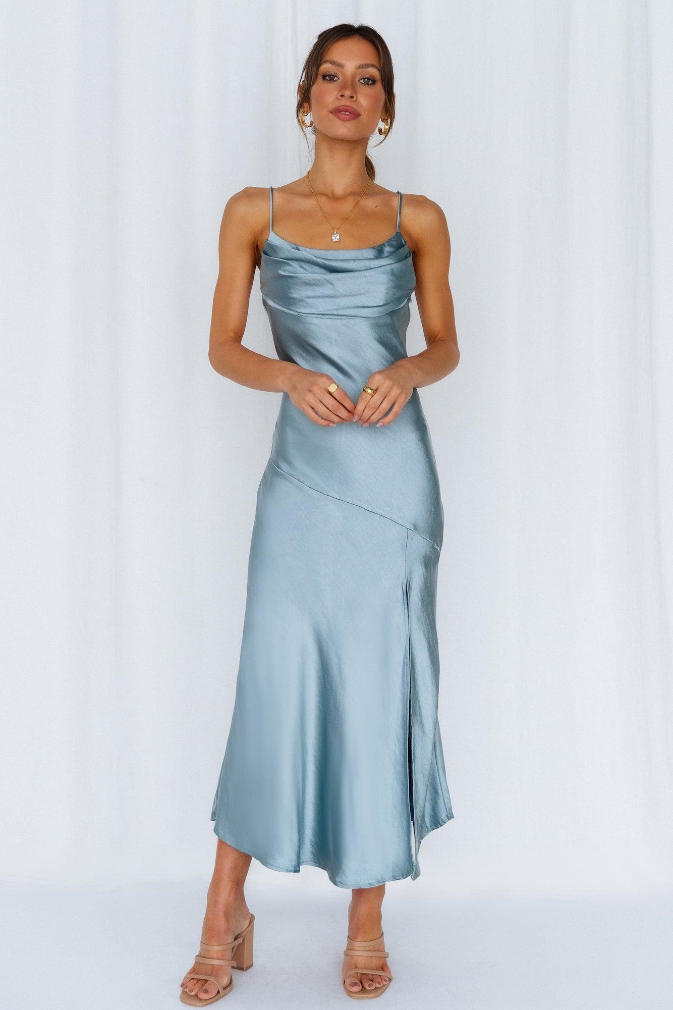 A Little Whisper Satin Midi Dress Blue product image