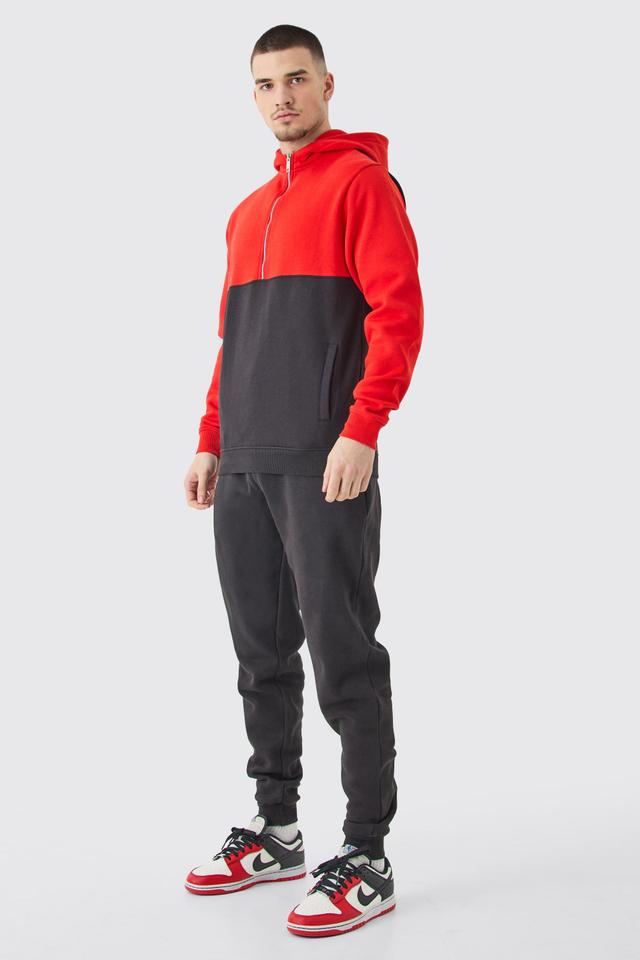 Tall Slim Fit Colour Block Half Zip Tracksuit | boohooMAN USA Product Image