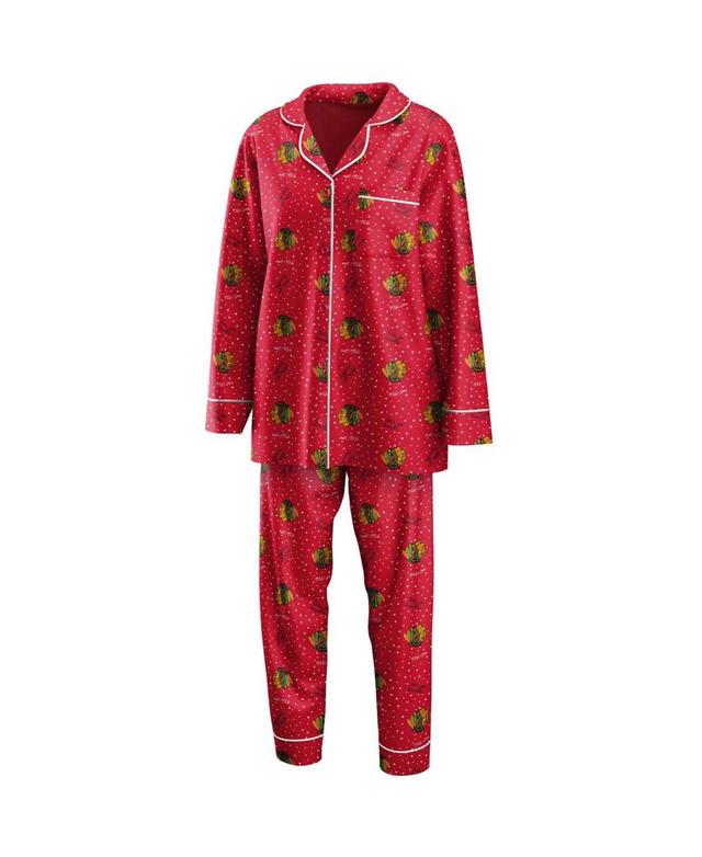 Womens WEAR by Erin Andrews Chicago Blackhawks Long Sleeve Button-Up Shirt & Pants Sleep Set Product Image