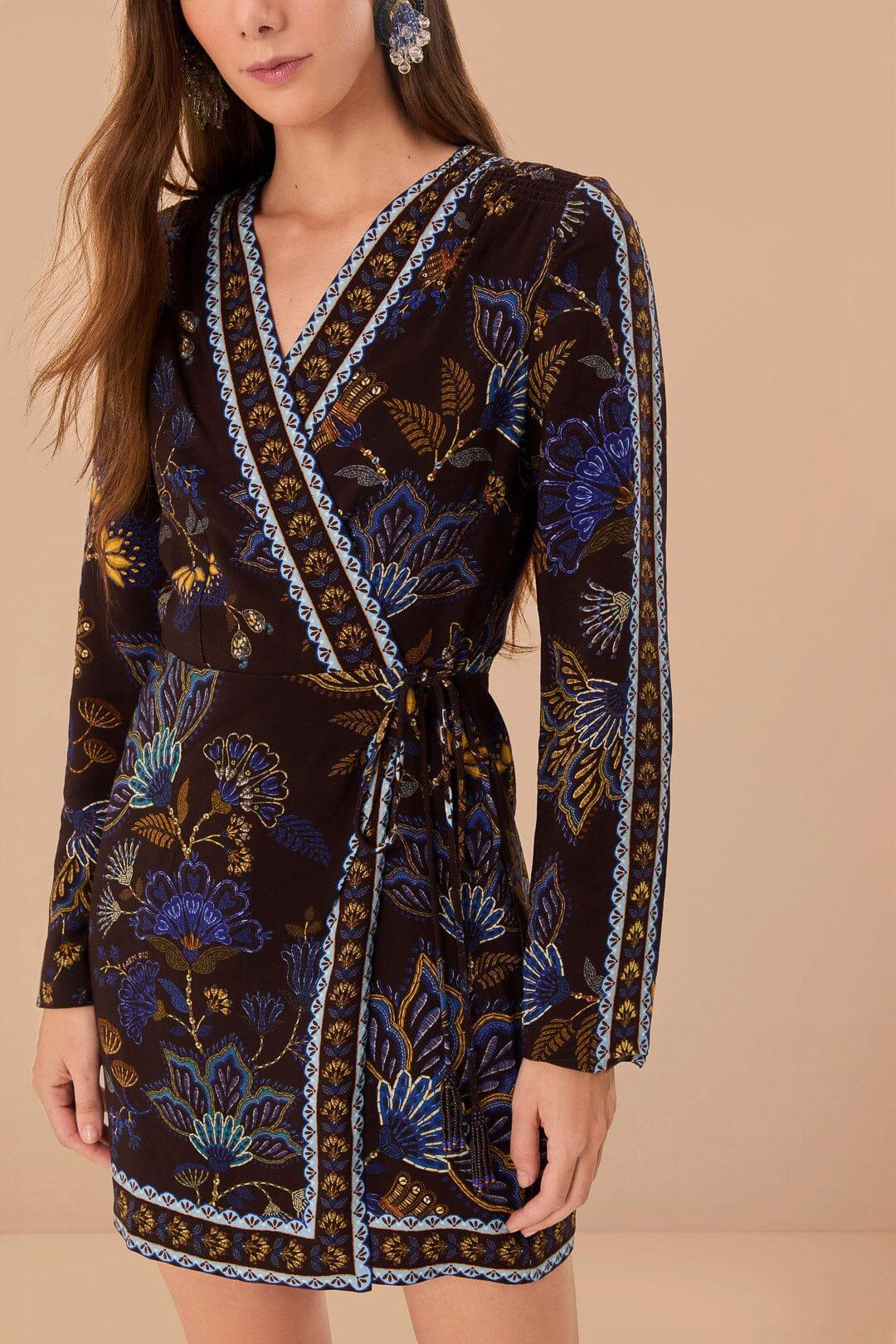 Brown Embroidered Garden LENZING™ ECOVERO™ Viscose Wrap Mini Dress Product Image