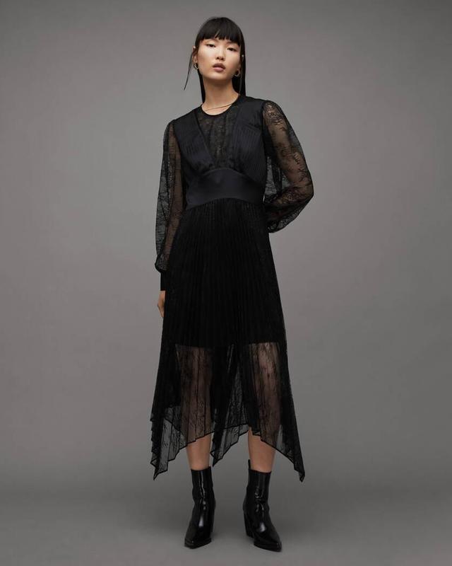 Norah Lace Pleated Asymmetric Maxi Dress Product Image