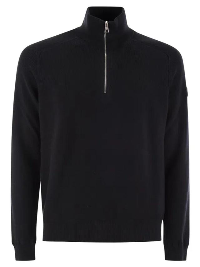 MONCLER Men's Cotton And Cashmere Jumper Sweater In Blue Product Image