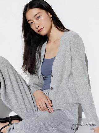 UNIQLO US Women's Washable Knit Ribbed Long-Sleeve Cardigan Gray Medium UNIQLO US  M  female Product Image