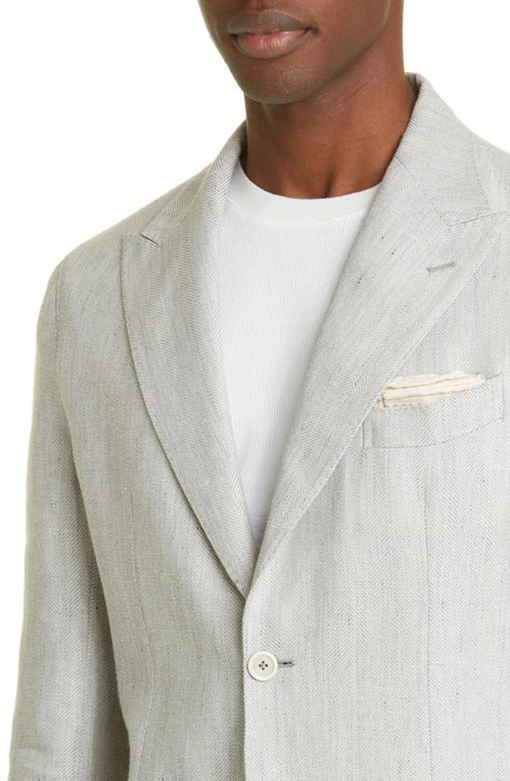 ELEVENTY Deconstructed Herringbone Linen & Wool Sport Coat In Gray Product Image