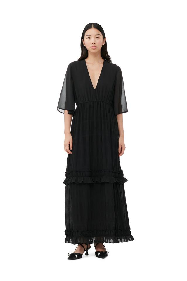 Black Pleated Georgette Maxi Dress Product Image