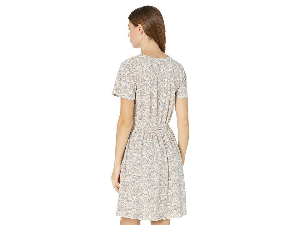 Mod-o-doc Paisley Printed Jersey Short Sleeve V-Neck Smock Waist Dress (Linen Sand) Women's Clothing Product Image