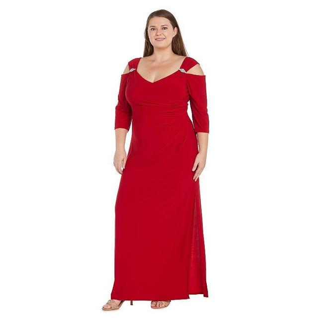 Plus Size R&M Richards Empire Waist Side Slit Cold Shoulder Sleeve Maxi Dress, Womens Product Image