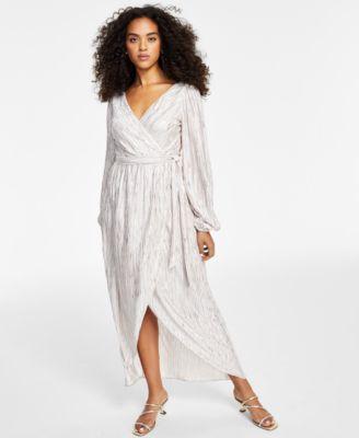 Metallic-Striped Faux-Wrap Maxi Dress Product Image