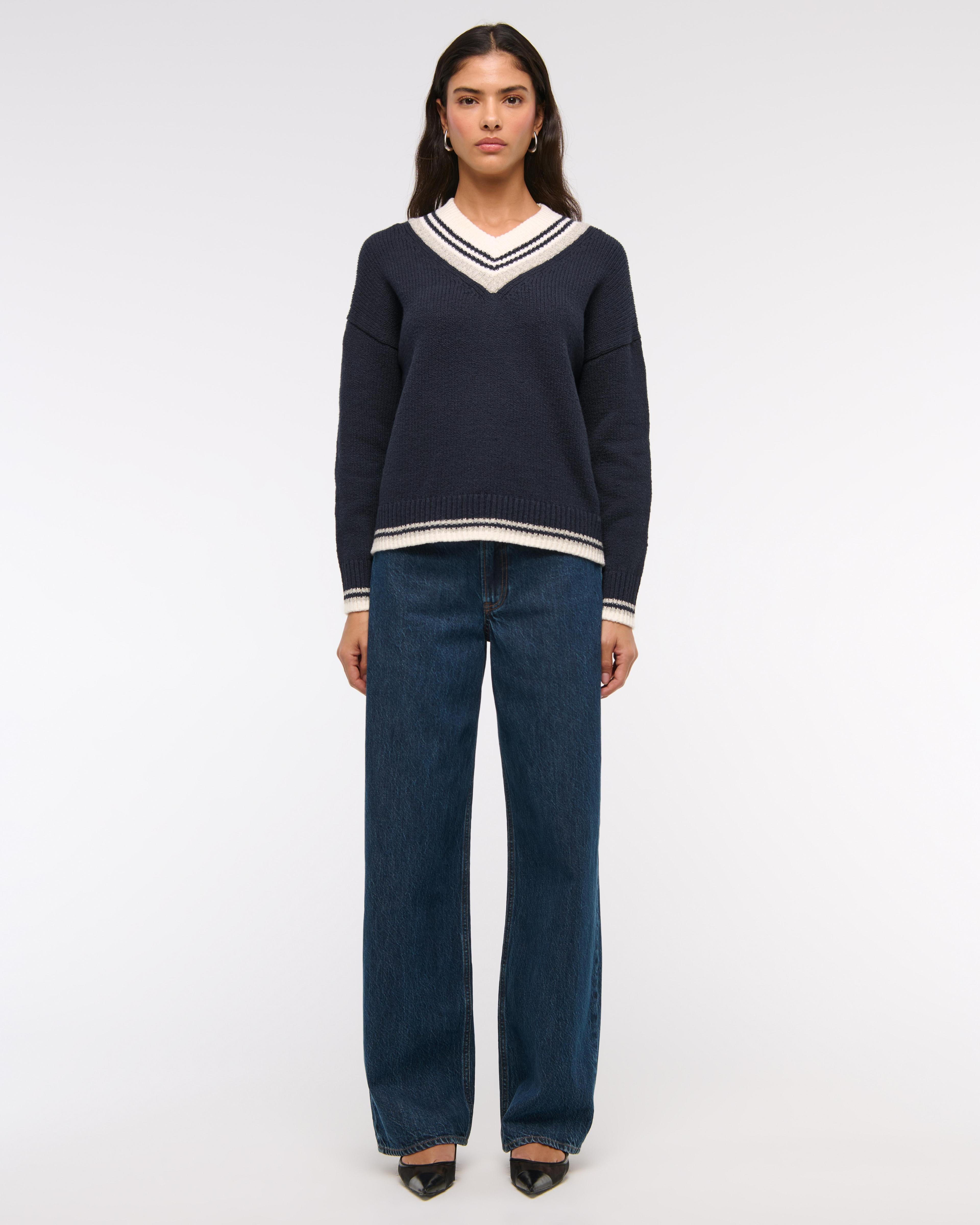 Relaxed Textural V-Neck Sweater Product Image