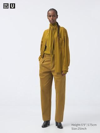 Womens Denim Pleated Pants Mustard 26 inch UNIQLO US Product Image