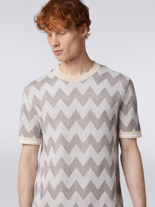 T-shirt in chevron cotton knit with contrasting trim Multicoloured | Missoni Product Image