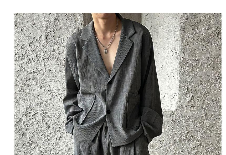 Notch Lapel Plain Single-Breasted Blazer / Mid Rise Loose Fit Dress Pants Product Image