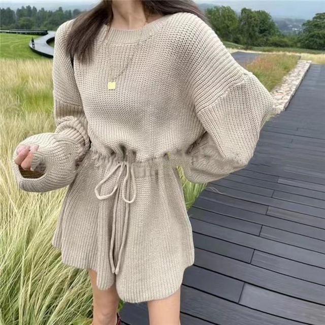 Long-Sleeve Knit Wide Leg Romper Product Image