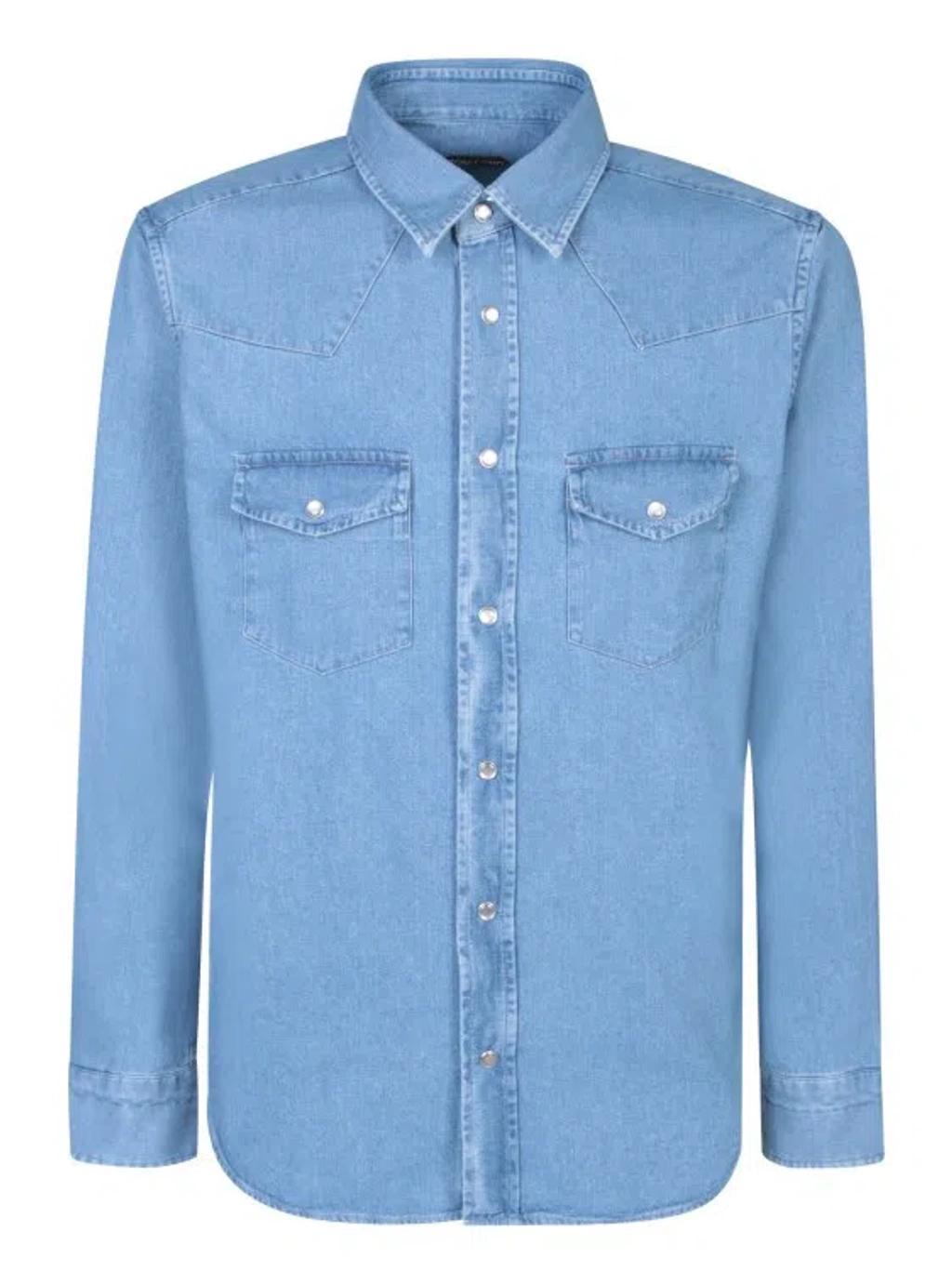 Cotton Denim Shirt In Blue Product Image