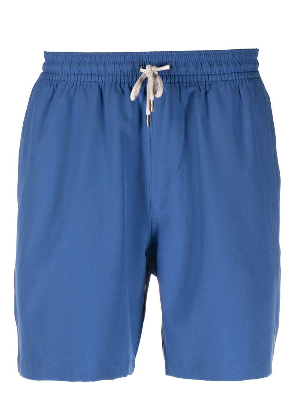 Pony-embroidered Drawstring Swim Shorts In Blue Product Image