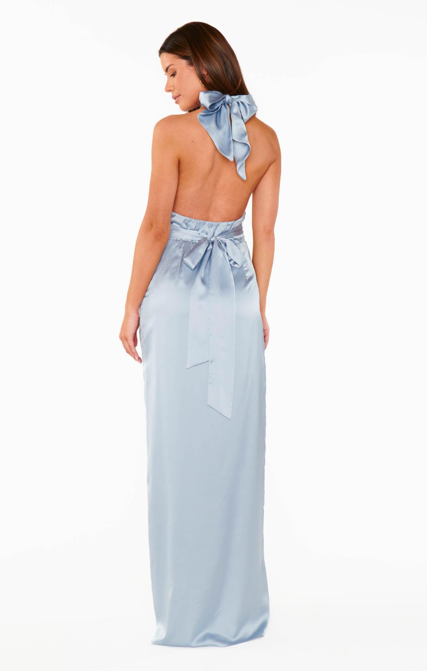 Adele Halter Maxi Dress ~ Steel Blue Luxe Satin Product Image