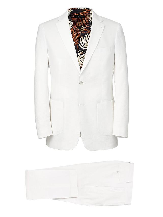 Cotton Stretch Seersucker Notch Lapel Suit - White Product Image