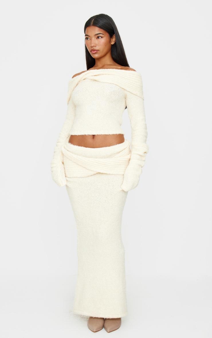 Cream Soft Bobble Knit Bardot Foldover Top Product Image