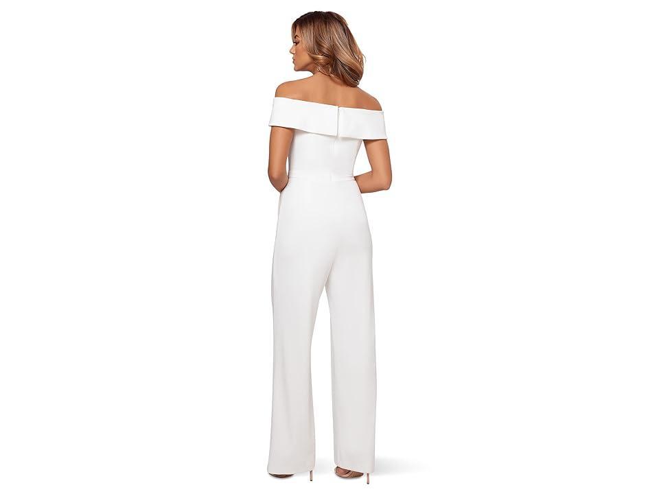 XSCAPE Over-the-Shoulder Scuba Crepe Jumpsuit (Ivory) Women's Jumpsuit & Rompers One Piece Product Image