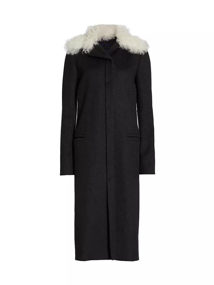 Womens Dyed Shearling Collar Wool Coat Product Image