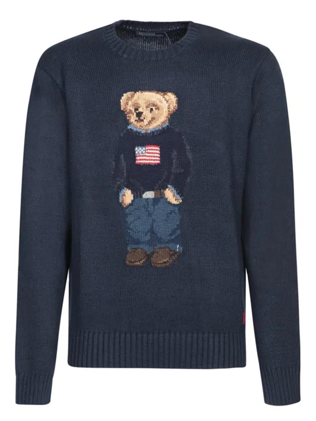 POLO RALPH LAUREN Cotton-linen Bear Sweater In Blue Product Image