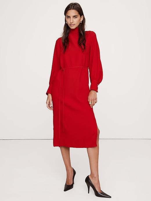 Crepe Mock-Neck Midi Dress Product Image