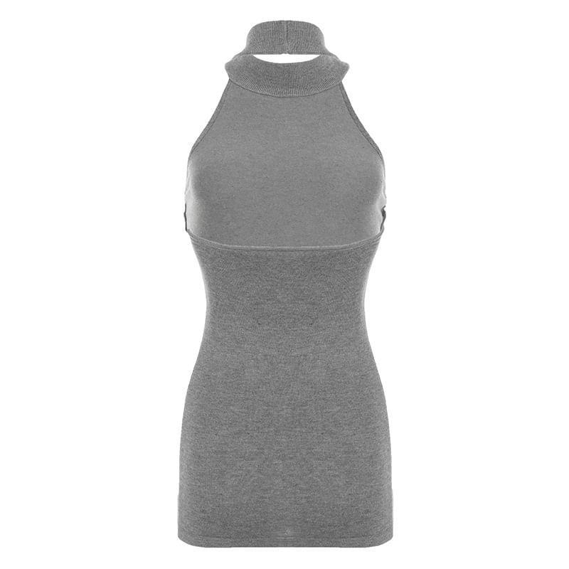 Sleeveless Mock Neck Plain Knit Top Product Image