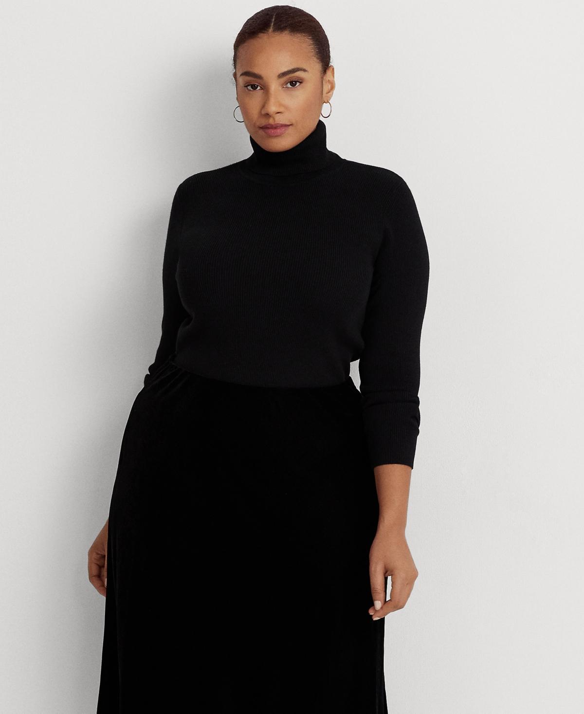 Lauren Ralph Lauren Plus-Size Ribbed Turtleneck Sweater (Lauren Navy) Women's Clothing Product Image