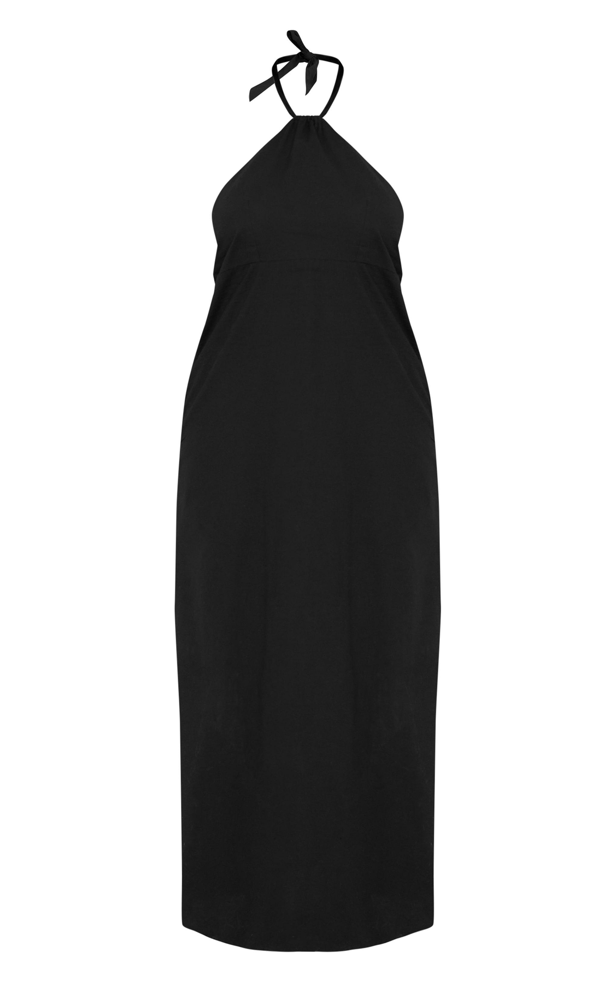 Plus Black Linen Look Knot Halterneck Maxi Dress Product Image