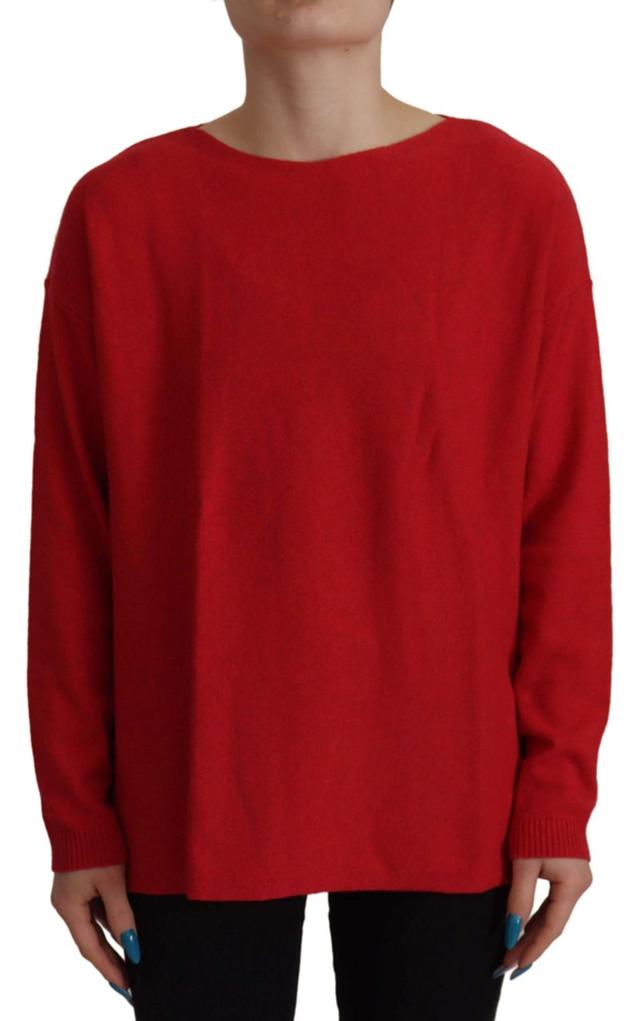 Red Wool Knit Round Neck Pullover Sweater Product Image